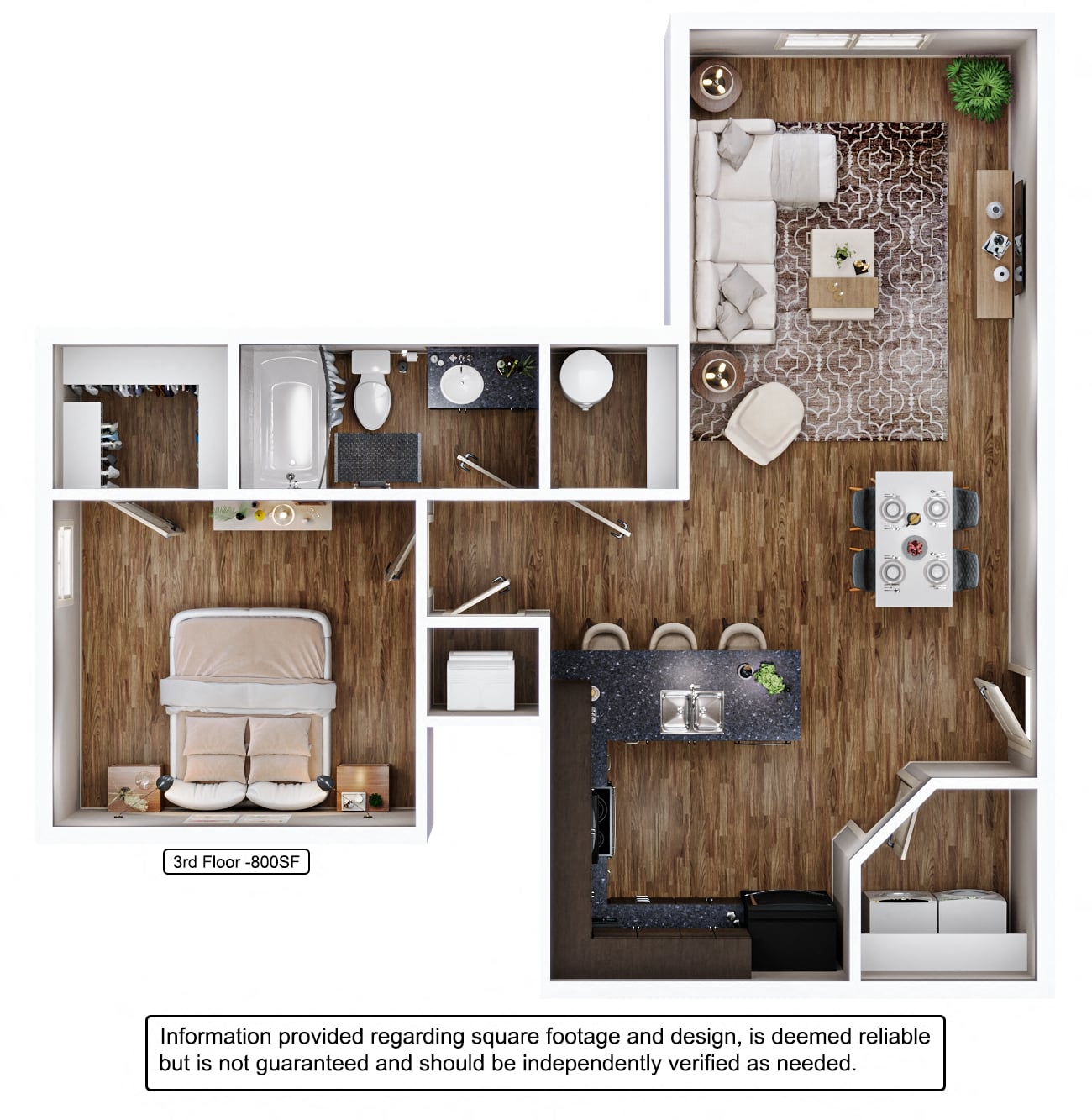 Floor plan for 1 bed, 1 bath, 800 sqft